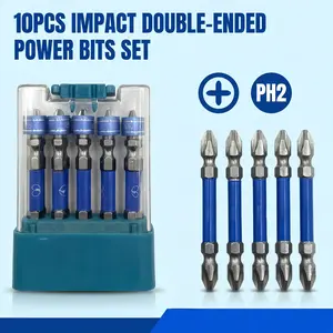 10PCS Magnetic PH2 Phillips Screwdriver Bit Set, Serrated Anti-slip Tip, 1/4 Inch Hex Shank, 2 Inch (50mm) Length. Replaceable Magnetic Cross Bits, Industrial Grade Heavy Duty Drilling Tools, Equipped with Storage Box