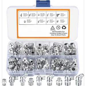 60 Pcs Metric Grease Fittings Kit,Hydraulic Grease Zerk Assortment Kit, 45 90 Degree Grease Gun Fittings,M6 M8 M10 Straight and Angled Grease Zerk Kit for Grease Guns Mechanical Lubrication