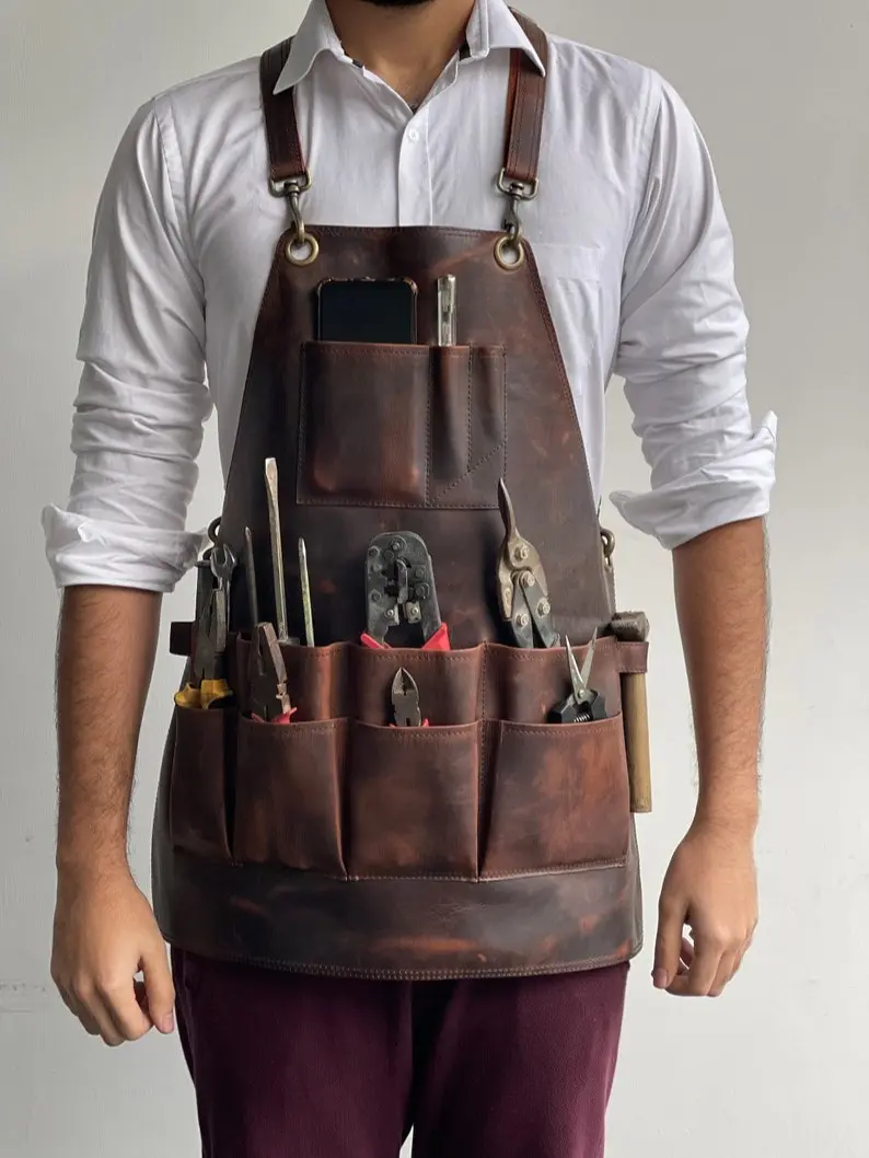 Leather Apron with 12 Tool Pockets Heat & Flame Resistant Heavy Duty Tool Apron