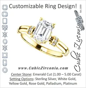 Cubic Zirconia Engagement Ring- The Jayla (Customizable Emerald Cut Style with Under-Halo & Horizontal Band Accents)