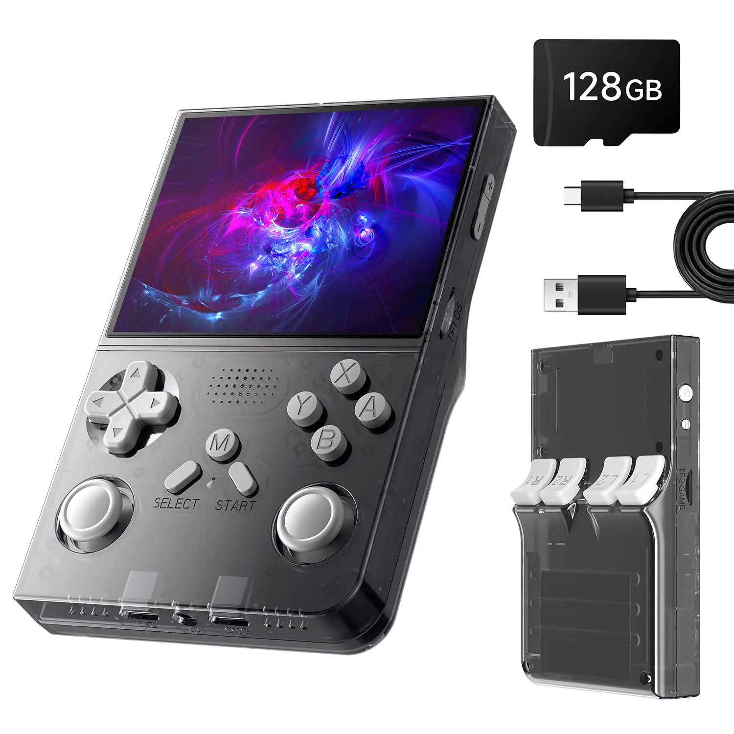 R40 Retro Handheld Gaming Console - 3.5" IPS Screen, 128G TF Card, 15000+ Games, 3000mAh Rechargeable Battery, Emulator OS, ABS Build, Rechargeable Portable Console, Ideal Birthday Gift for Travel Black Protection, Portable Gaming System