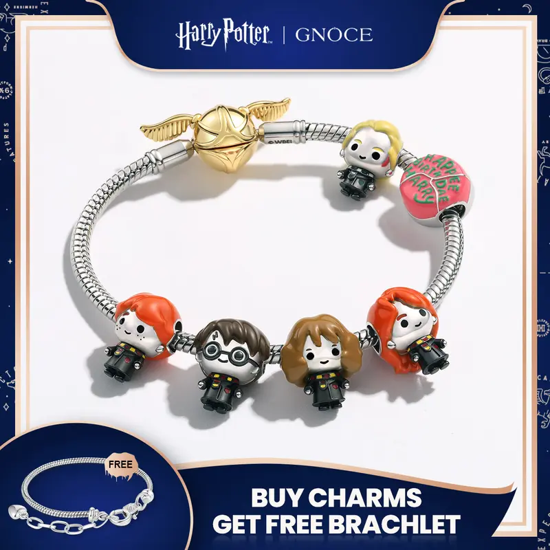 GNOCE Harry Potter Charm Beads, Collectible Charms Featuring Harry, Ron, Hermione and Luna, for Wizarding World Fans