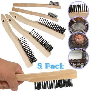 5Pcs Wire Brush, Heavy Duty Stainless Steel Wire Brushes for Cleaning Rust, Grill Brush, Steel Brush for Paint Removal, Welding, Stiff Bristle Metal Brush with 10/7.7inch Long Beech Handle - Home Improvement.