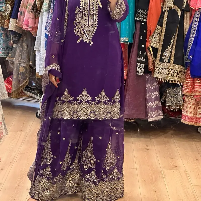 Women's Black Chinnon Silk Sharara Suit in Eid Collection, Suitable for Weddings, Comfortable Wear, Traditional Style - Dress, Womenswear
