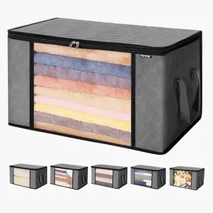 【Spotlight Day】VEVOR 6-Pack 90L Large Cloth Storage Bags, Multi-Purpose Containers with Dual Zippers & Window for Duvet, Bedding, Clothing Organization