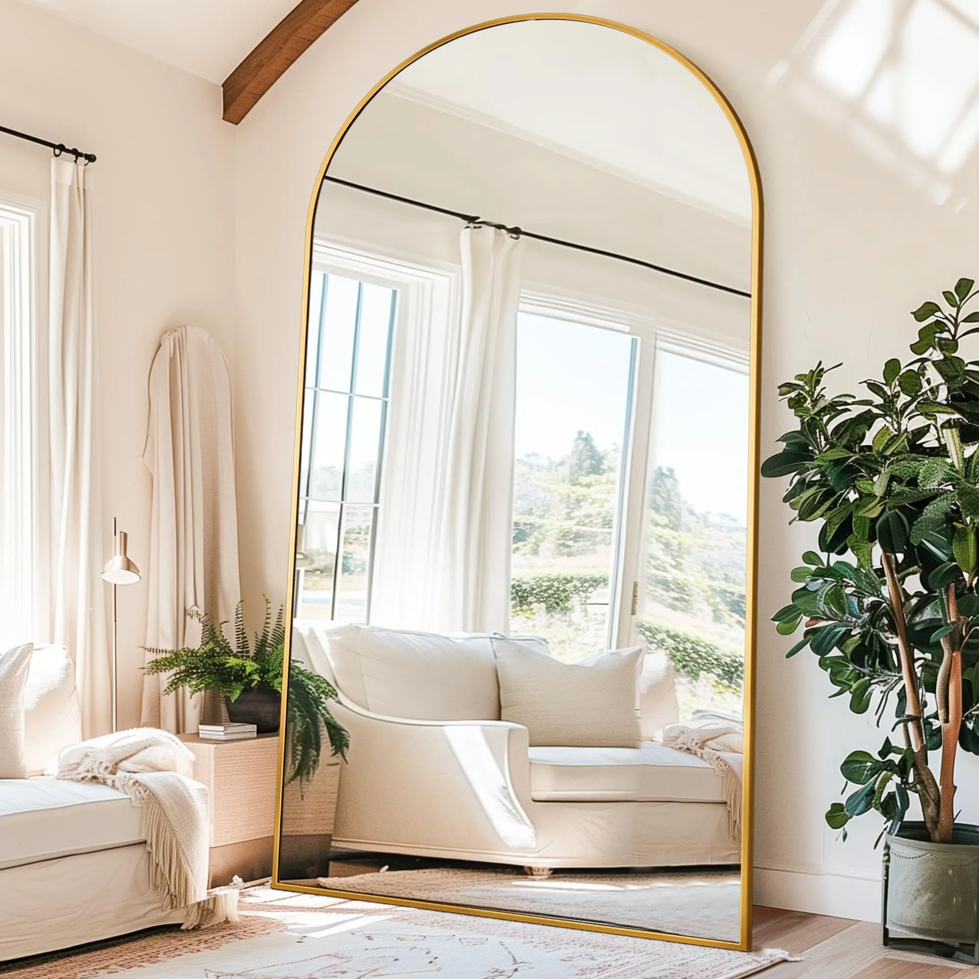 71"x26" Arched Full Length Floor Mirror, Full Body Mirror with Stand, Shatterproof Tempered Glass, Modern Aluminum Alloy Frame, Free Standing or Leaning for Home Decor, Gold Arched 71"x26" Full Length Mirror Full Body Floor Mirror