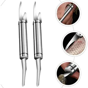 2-Piece Set Stainless Steel Shrimp Deveiner & Fish Scales Remover Tool, Multi-Functional Quick Peeling Kitchen Cleaner for Seafood Processing