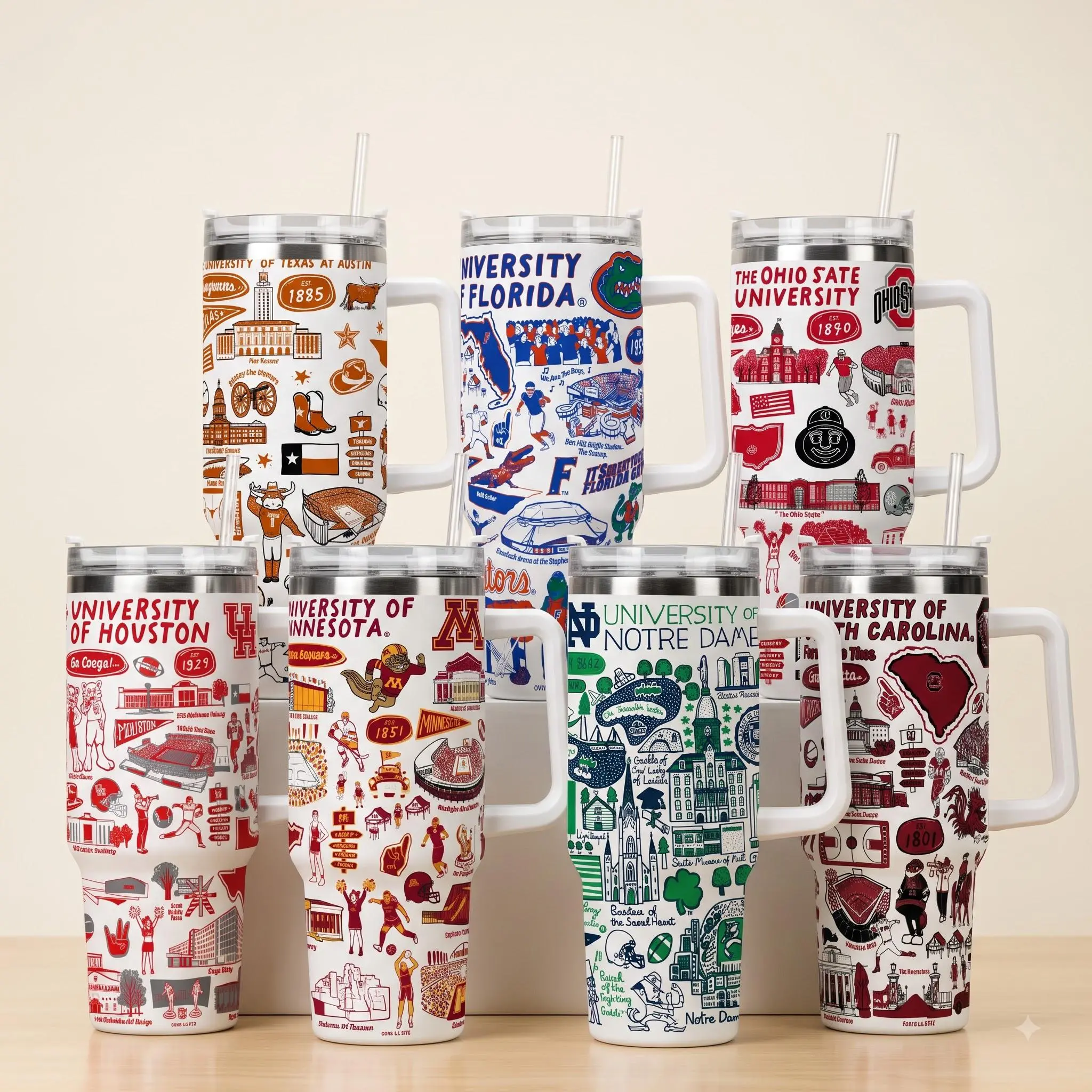 National Collegiate AA Of University College Football Tumbler 20oz 40oz, Reusable Travel Mug, University Sports Fan Gift for Men Women Students