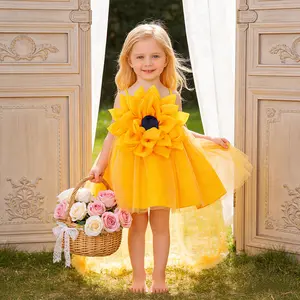 3113 Toddler Baptism Party Baby Girls Dress Fashion Flower Birthday Prom Elegant Banquet Piano Performance Cute Floral Mesh Trailing Skirt Ball Gown Dress