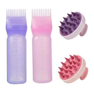 2Pcs Scalp Care Tool, Hair Coloring Application Bottle with Graded Hair Oil Hair Coloring Tool, Round Scalp Massage Comb Hair Comb Shower Brush Cleaning Haircut Comb, Dandruff Remover Comb