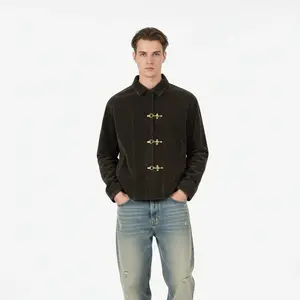 Retro Unique Metal Button Suede Lapel Bomber Jacket