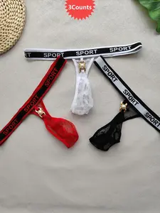 Men's Letter Tape G String, Sexy Comfy Thin Breathable Lace Panty for Daily Wear, Fashionable Underwear for Men, Daily Casual Underwear