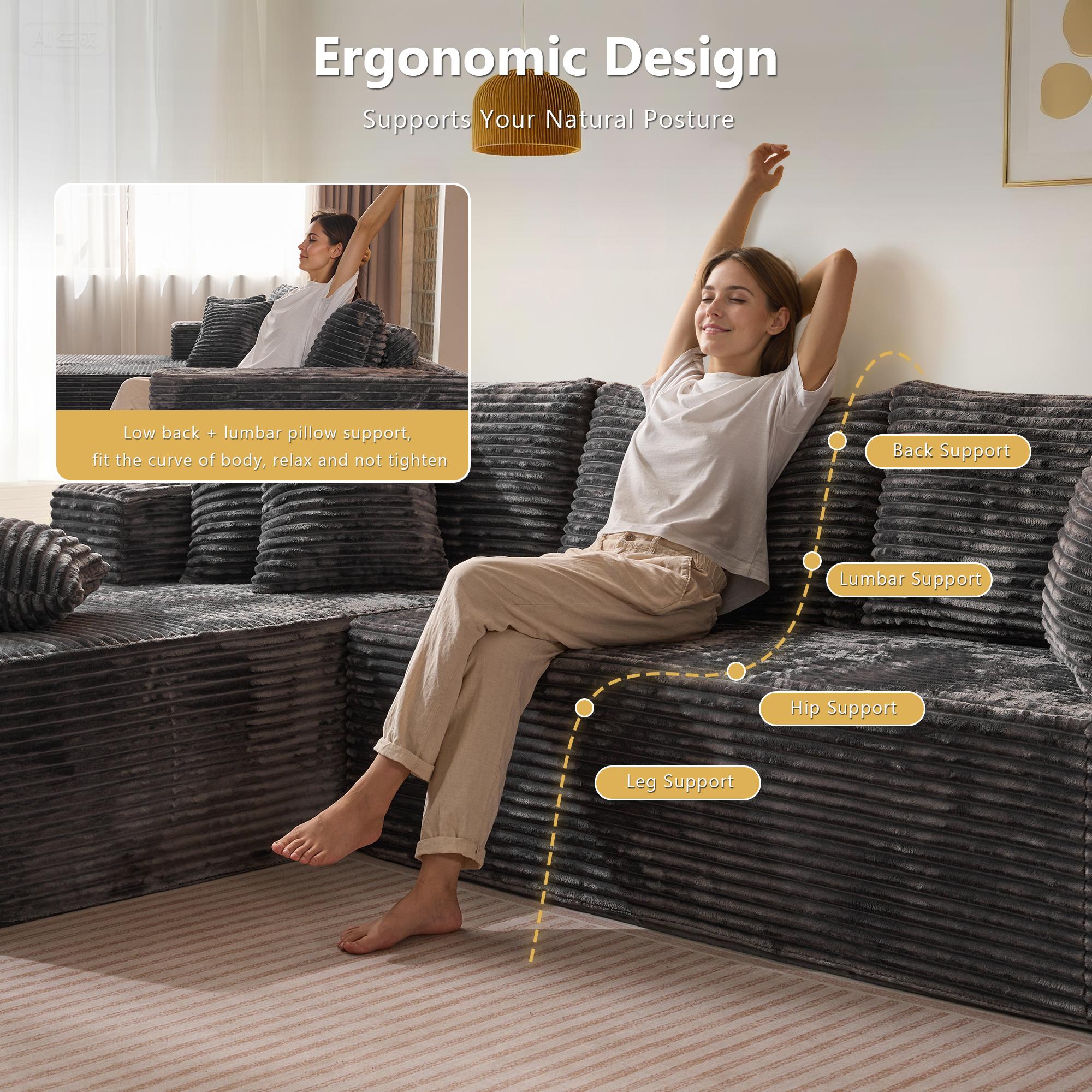 【Black Friday & Cyber Monday Deal】2 Packages Shipping OOSWIFT 108“ inches Plush Modern L-Shaped Cloud Sectional Sofa Corduroy Cloud Velvet Modular Couch with Chaise, No Assembly Required Sectional Sofa living room furniture