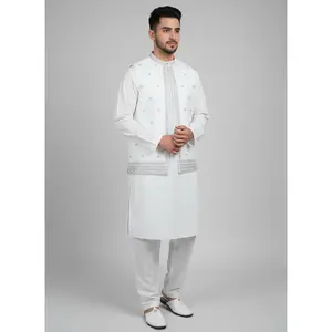 Men's 3-Piece Qameez Shalwar Set with Waistcoat, Traditional Culturally-Inspired Body-Fit Men's Suit, 3-Piece Men's Suits, Traditional Men's Suits