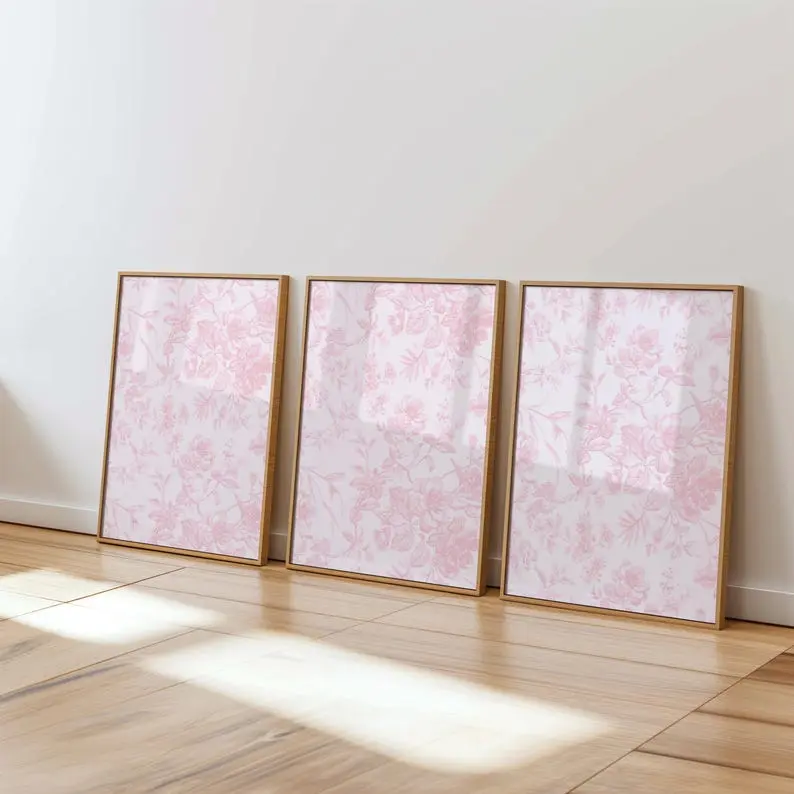 Pink Vintage Floral Print Set 3 poster Pink Vintage Floral Print Set 3 poster