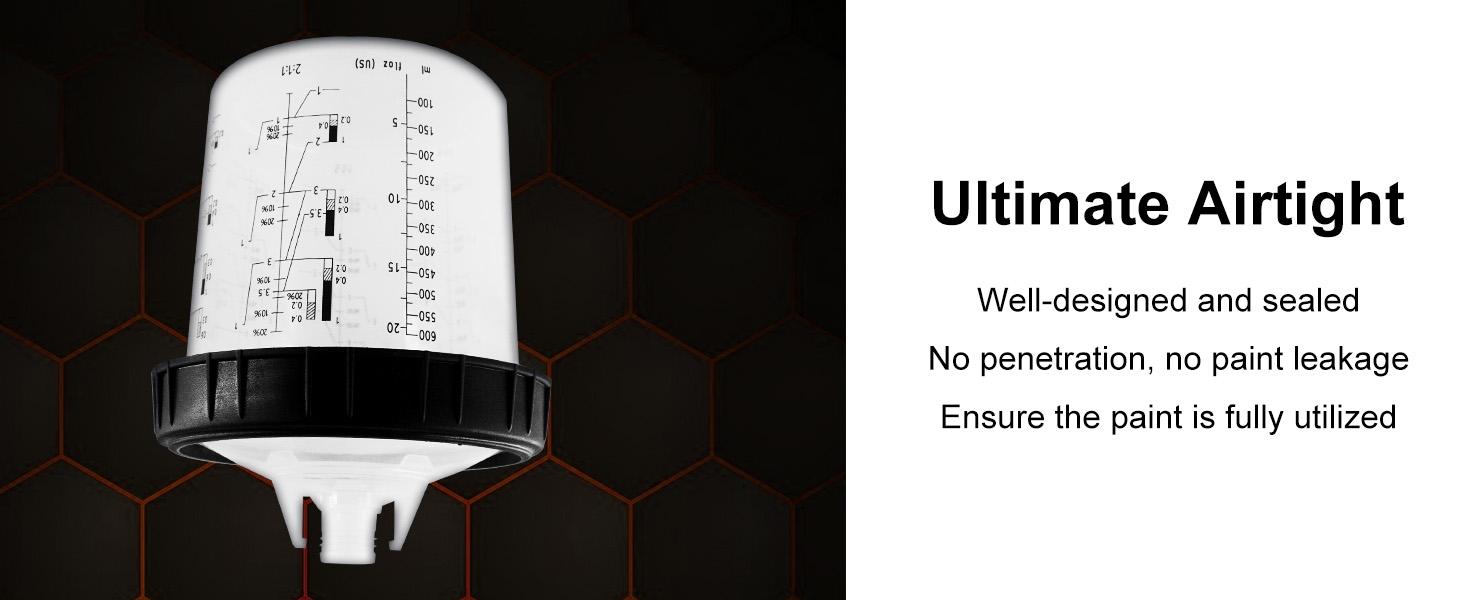 RRJ One-time Paint Cup Set, suitable for HVLP/LVLP spray guns. Available in capacities of (800/600/200 milliliters selectable). Includes: 50 cups + lids, 1 hard cup with scale and ring, adapter, paint stirrer, high-capacity mode adjustment device. Sprayer