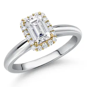 Gem Stone King 0.84 Cttw IGI Certified Lab Grown Diamond in 10K White and Yellow Gold Engagement Ring for Women | Emerald Cut Center Diamond 0.70 Ct | D-E Color | VS1-VS2 Clarity