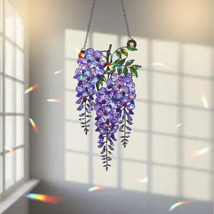 Wisteria Holographic Suncatcher, Purple Acrylic Window Hanging Decor, Floral Sun Catcher, Rainbow Window Decor, Aesthetic Room Accent, Boho Home Decor