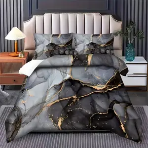 Marble Print Decorative Bedding Set, Soft Comfortable Fabric, Includes Fitted Sheet & Pillowcases, Ideal for Bedroom, Hotel, Valentine's Gift