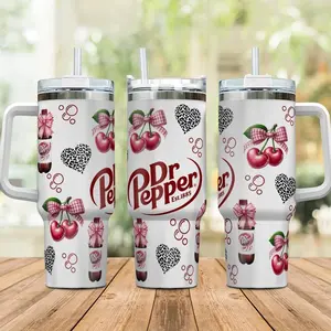 Cute Dr Pepper Cherry Tumbler – Soda Lover Coffee Cup, Aesthetic Cherry Bow & Heart Design Drink Mug, Perfect Gift for Soda Fans, Beverage Lovers & Cute Drinkware Collectors