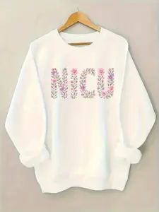 Fashion Floral "NICU" Letter - Printed Sweatshirt - Soft Breathable Crewneck for Professional Style