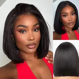 13x4 HD Lace Front Bob Wig Human Hair Straight Short Bob Pre Plucked Glueless Wig Natural Black Beginner Friendly Lace Frontal Wig for Women