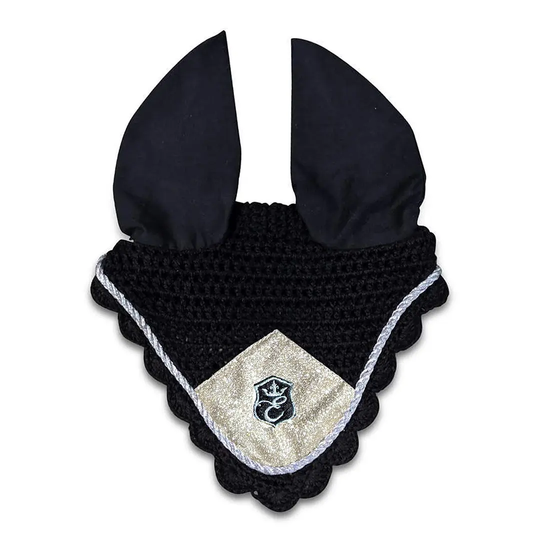 Champagne Fly Hat | Sparkly Champagne Patch Horse Bonnet, Silver Edge, Breathable Knitted Base | Equestroom