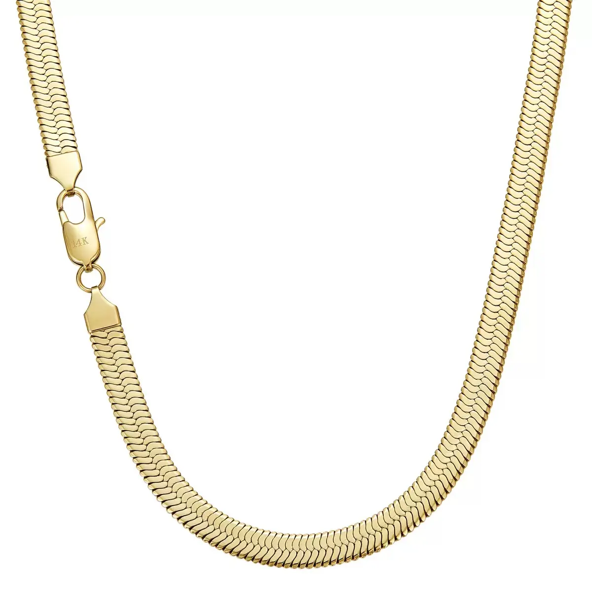 AUREL CUBA 14K Real Gold Plated 7MM Flat Waterproof Snake Herringbone Chain Necklace, 16-24 Inch Smooth Shine Layering Jewelry Gift for Men (Father's Day Option)