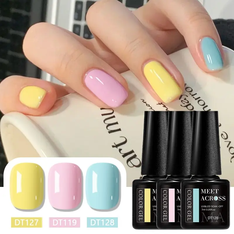Meet Across 3pcs Macaron Color Gel Nail Polish Set, Gel Polishes, Semi Permanent Soak off UV Gel Varnish, Removable, Spring Summer Nail Supplies, DIY Nail Art, Uv Gel Manicure