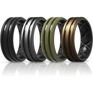 Silicone Ring for Him with 2 Layers, Multicolor Rubber Wedding Bands with Air Flow Grooves-1/4/6/7 Variety Multipack