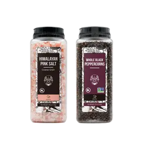 Soeos Himalayan Pink Salt 39 oz + Whole Black Peppercorns 18 oz, Kosher Bulk, Coarse Salt, for Grinder Refill, Peppercorns, Pepper and Grinder, Non-GMO Verified, Kosher, Spice Seasoning Set For Cooking Flavor