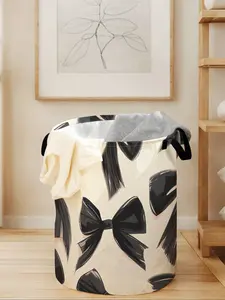 Durable Laundry Basket with Handle, Bow Print Design, Foldable Clothes Storage Bin, Large Capacity Toy Organizer for Home Use