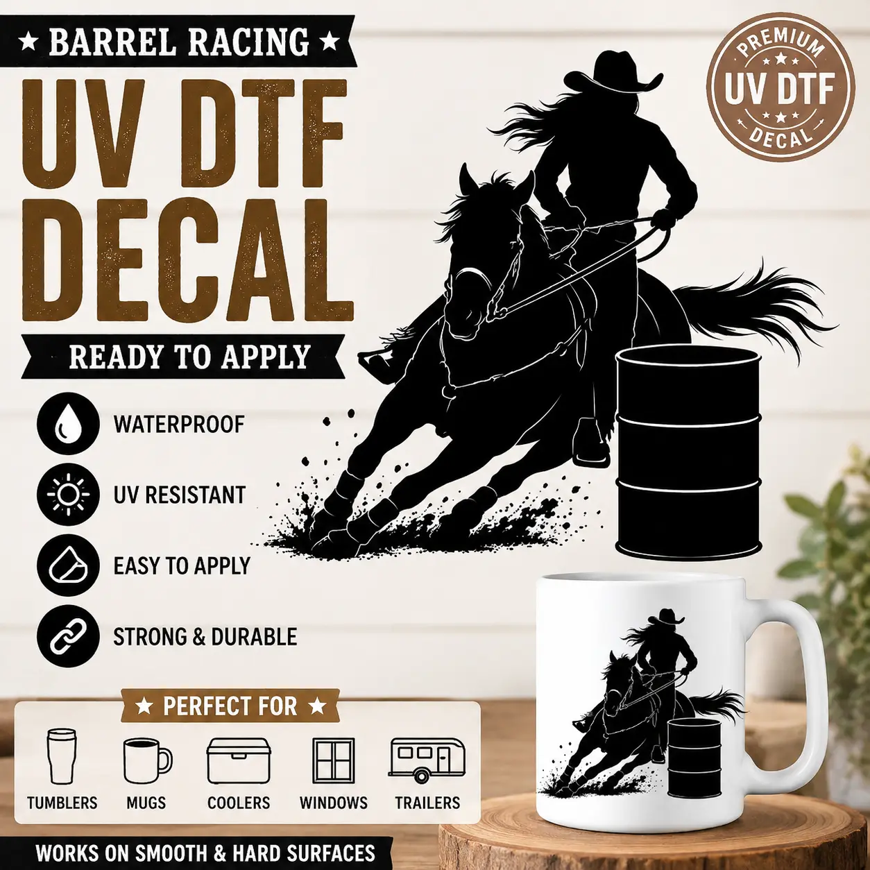 Full Throttle Barrel Racer UV DTF Decal