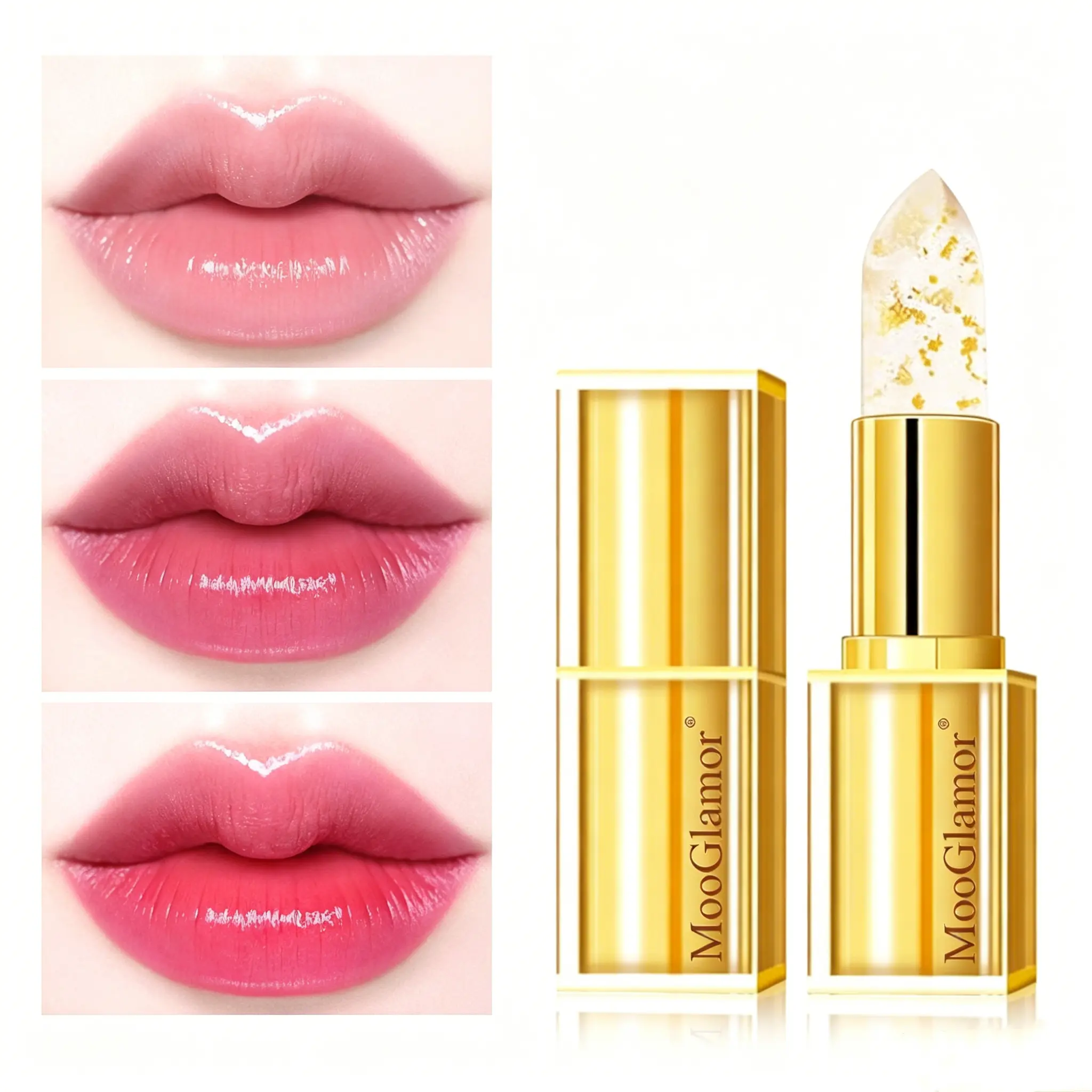 MooGlamor Gold Foil Color Changing Lipstick Long Lasting Moisturizing Makeup Mild Hydrating Repairing Lip Glossy Soothing Nourishing Lip Balm SummerVibes Cosmetics