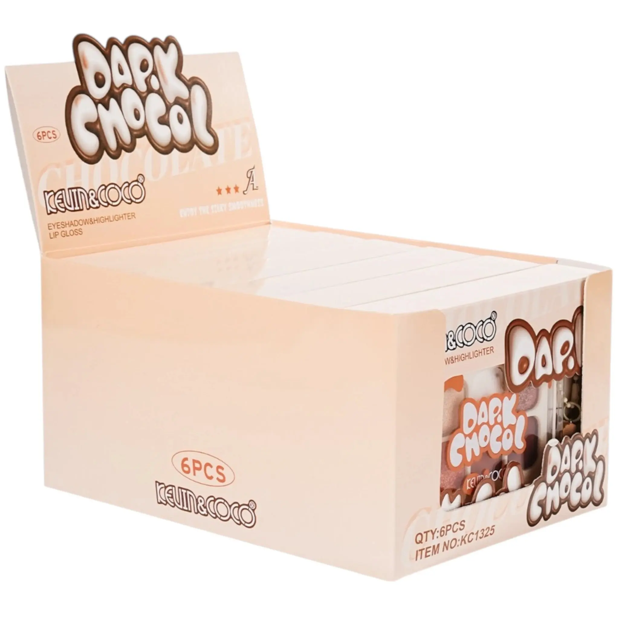Paleta y Brillo de Labios Dark Chocol Kevin & Coco - Venta al por Mayor Display 6 Sets (KC1325)