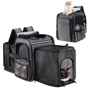 Pet Travel Carrier Backpack, Soft-Sided Breathable Mesh Cat Carrier Backpack for cat,Dogs,Puppies Up to 20 Lbs,Dual Side Expandable to 17 x 13.5 x 36 inches (Grey + Black Mesh)