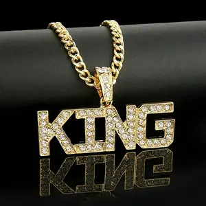 Letter KING CZ Pendant 4mm 18" 20" 24" Brass Cuban Chain Hip Hop Necklace Fashion For Unisex Men Women Silver Plated High Quality Polished