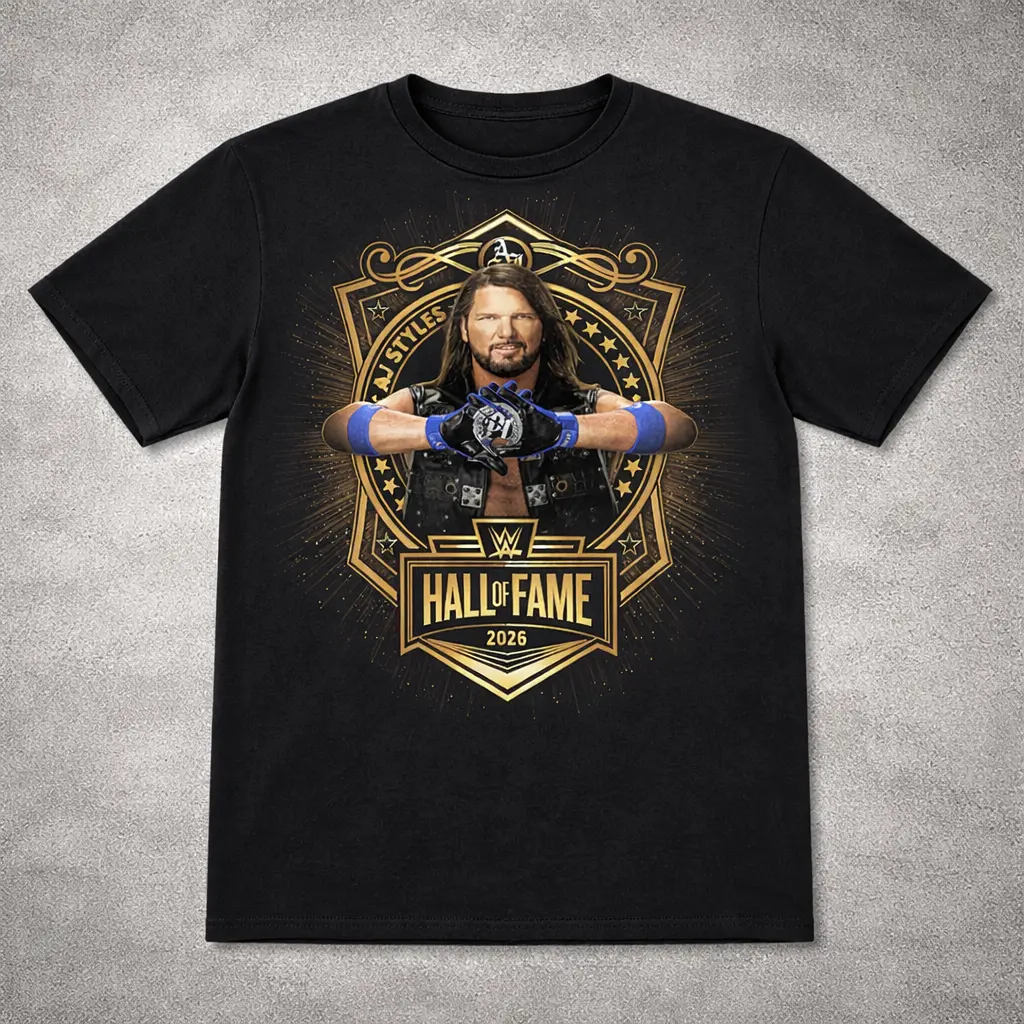Men's AJ Styles Hall of Fame 2026 Graphic T-Shirt Black Wrestling Fan Tee, Phenomenal One Tribute Shirt, Vintage Pro Wrestling Style, Gift for WWE Fan or Collector