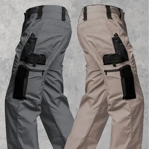 Men's Solid Color Zipper Waterproof Tactical Work Pants, Without Belt, Solid Color Design, Regular Fit, with Sports Pockets, Autumn Durable Pants, Men's Wear-Resistant Outdoor Training Pants. Please Place Your Order According to the Size Chart.,Size Up fo