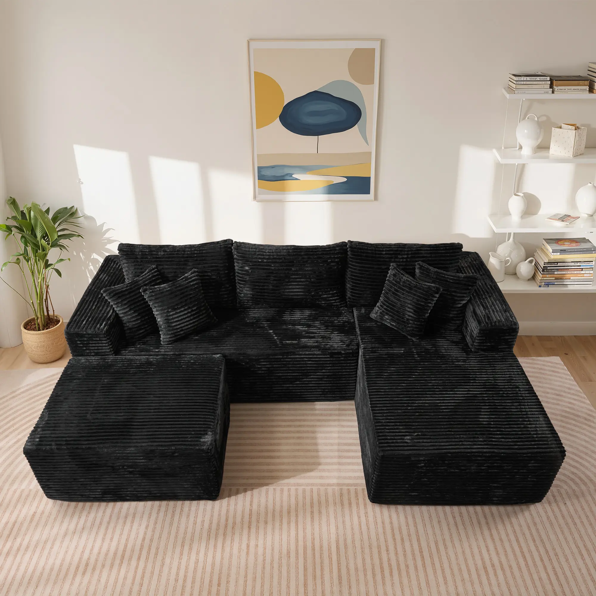 ALLWEX 108" U-Shaped Modular Sectional Sofa, Cloud Couch with Soft Corduroy Fabric, No Assembly Required Convertible Sofa with Deep Seat Comfort, Reconfigurable Couches for Living Room, Apartment and Small Spaces, BP-DIMO