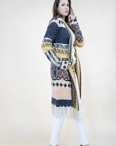 Tribal Ethnic Pattern Cardigan w/ Fringe
