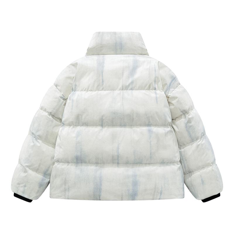 Men's/Women's Tie-Dye White Puffer Jacket, Stand Collar Warm Winter Down Outerwear