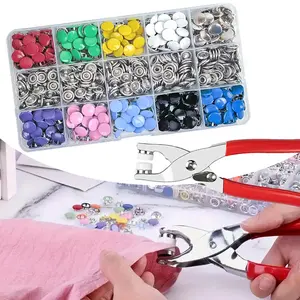 1 Set Button Kit with Hand Press Pliers,9.5mm Assorted Color Fastener Set for Sewing, DIY Crafts, Clothing, Hats, Bags - Quilting Supplies with Storage Case - Home Improvement.