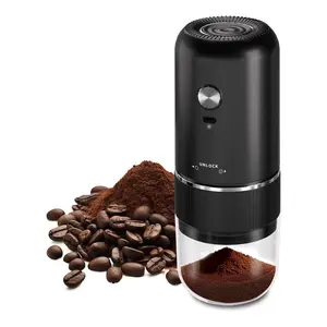 Electric Burr Coffee Grinder, USB Type-C Wireless Charging Automatic Model with Adjustable Coarse-to-Fine Settings for Coffee Beans & Grains, Includes Cleaning Brush + Cable