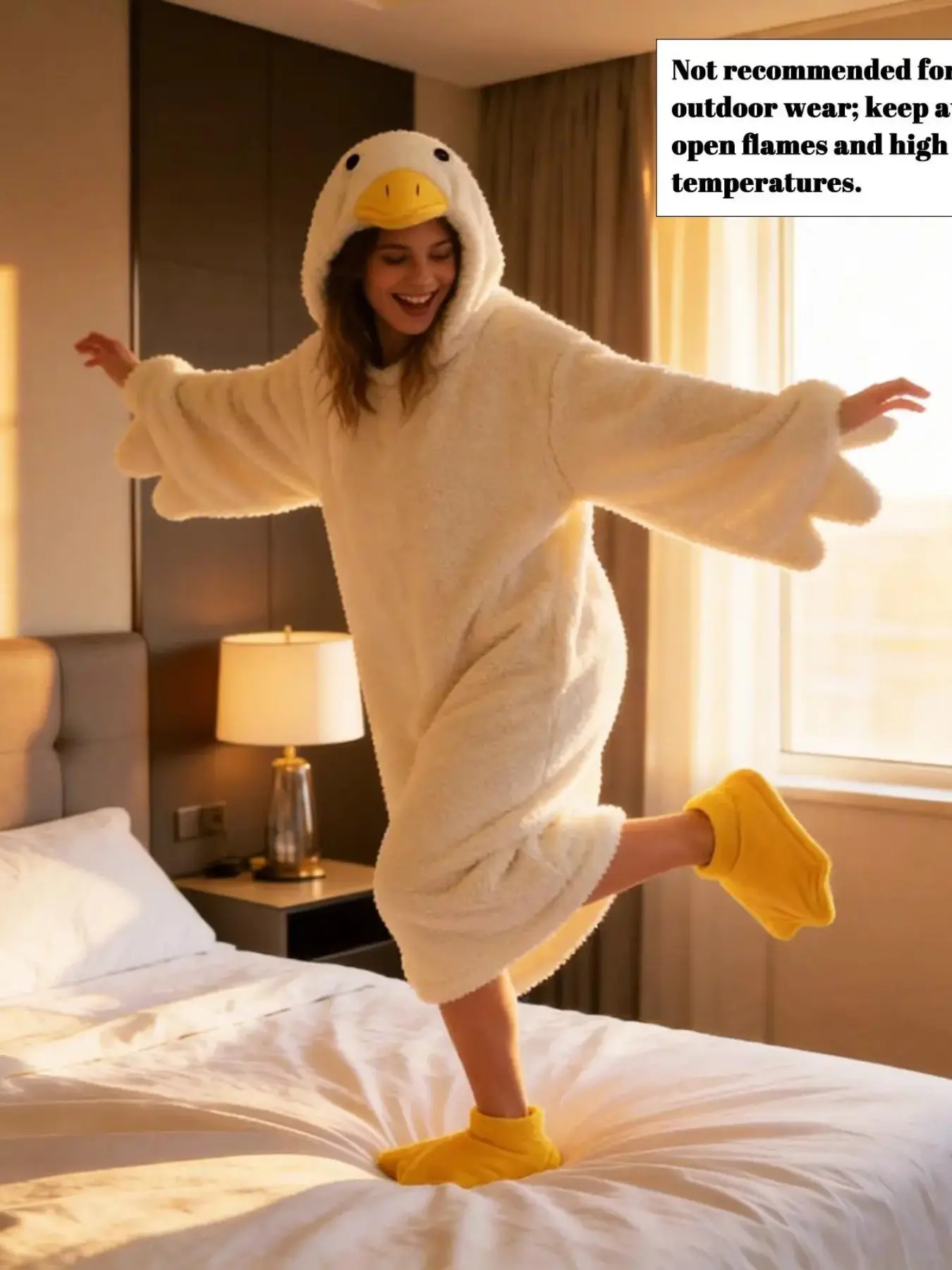 Funny Duck Theme Onesie Set, Fleece Lined Thickened, Includes Robe and Duck Foot Covers, Soft Cute Lazy Loose Pajamas, Party, Loungewear, Nightwear