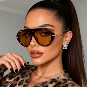 Oversized Aviator Sunglasses for Women - Bold Thick Frame with Double Bridge Detail, Sleek Metal Temple Arms, UV400 Protection Shades Perfect for Retro Street Style and Fashionable Daily Wear