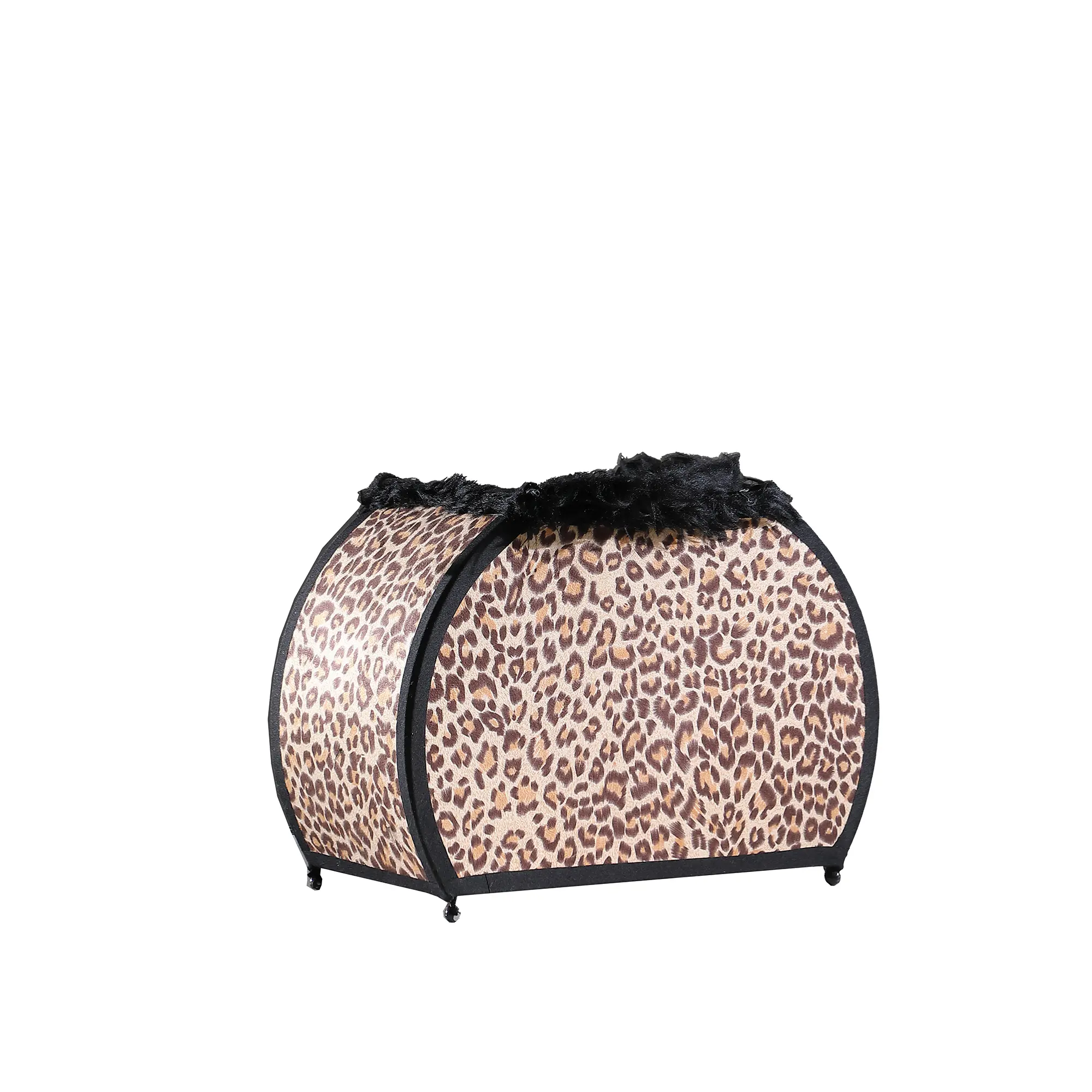 Leopard Print Fabric Table Lamp - Bag-Shaped Corded Indoor Lighting with Black Faux Handle, Black Cord, Polyester+Metal Build, Incandescent/CFL Compatibility, On/Off Switch (12"l x 5"w x 8"h) for Home Improvement, Indoor Use (11.75in), Recessed Lighting