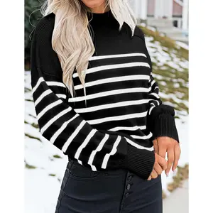 Libsorge Womens Oversized Turtleneck Cute Striped Sweater Fall 2024 Casual Lightweight Ribbed Knit Long Sleeve Pullover Tops