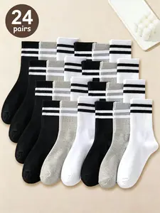 Unisex Stripe Pattern Mid-calf Socks, High Stretch Casual Comfortable Breathable Socks for Daily Wear, Soft Socks for All Seasons, Casual Stylish Striped Socks
