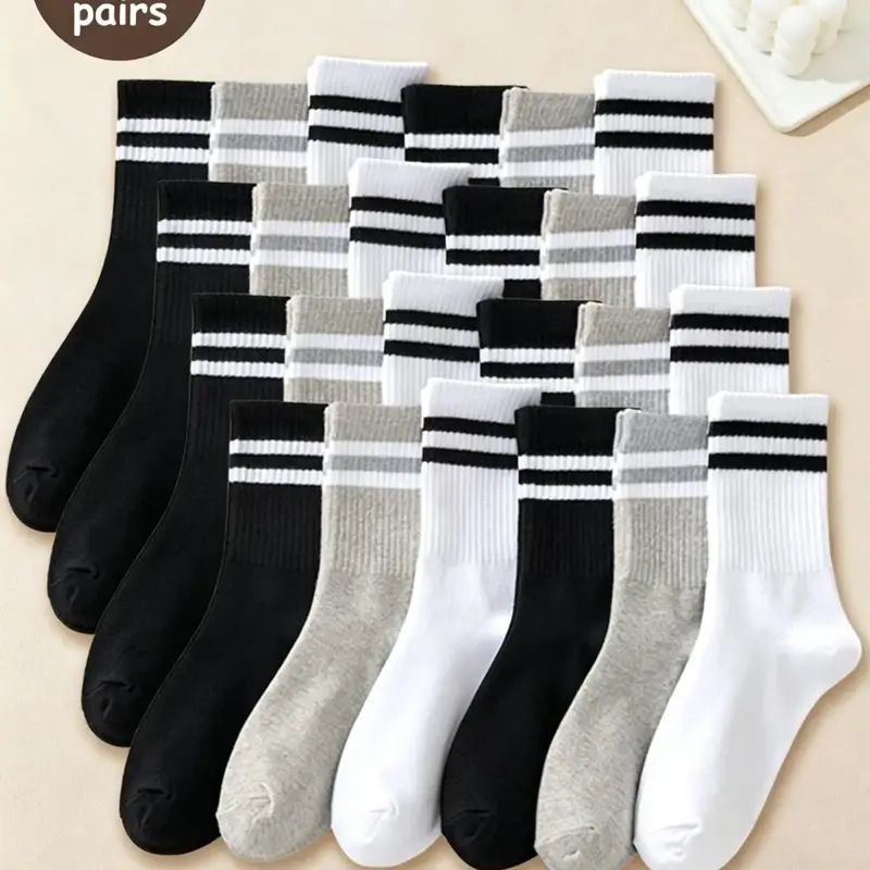 Unisex Striped Pattern Mid-calf Socks, High Stretch Casual Comfy Breathable Crew Socks for Daily Wear, Soft Socks for All Seasons, Socks Pairs for Women